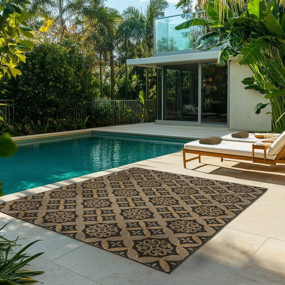 Gertmenian Paseo Niala Transitional Floral Chestnut/Black Outdoor Area Rug, 5x8