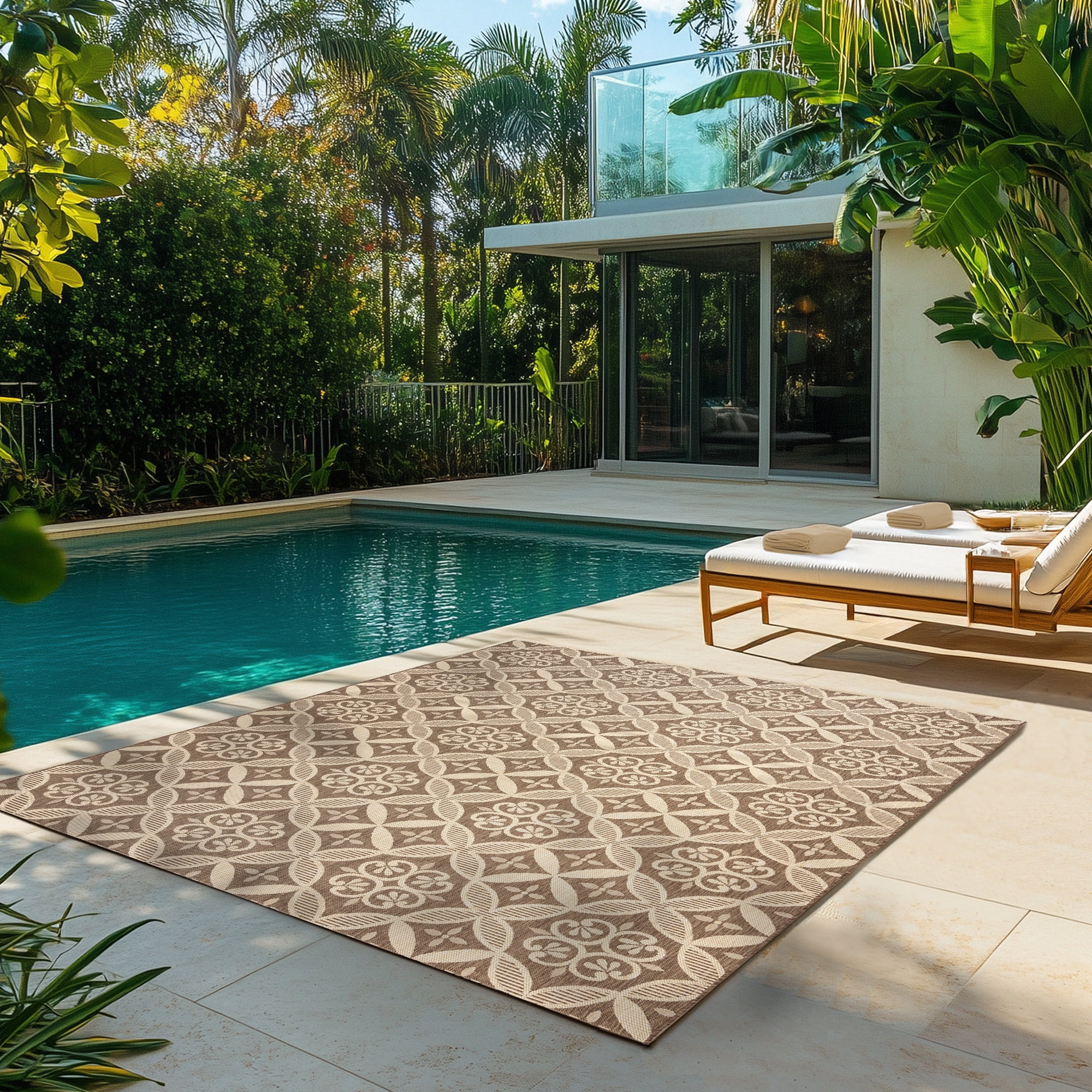 Gertmenian Paseo Niala Transitional Floral Havana/Sand Indoor/Outdoor Area Rug, 9x13
