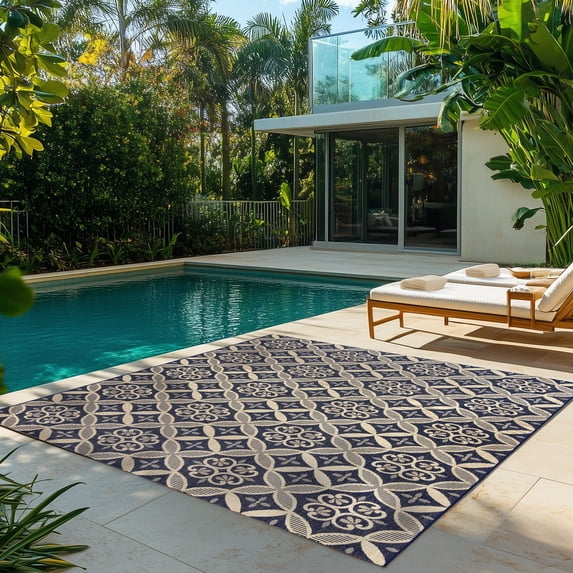 Gertmenian Paseo Niala Transitional Floral Navy/ Sand Area Rug, 6x9