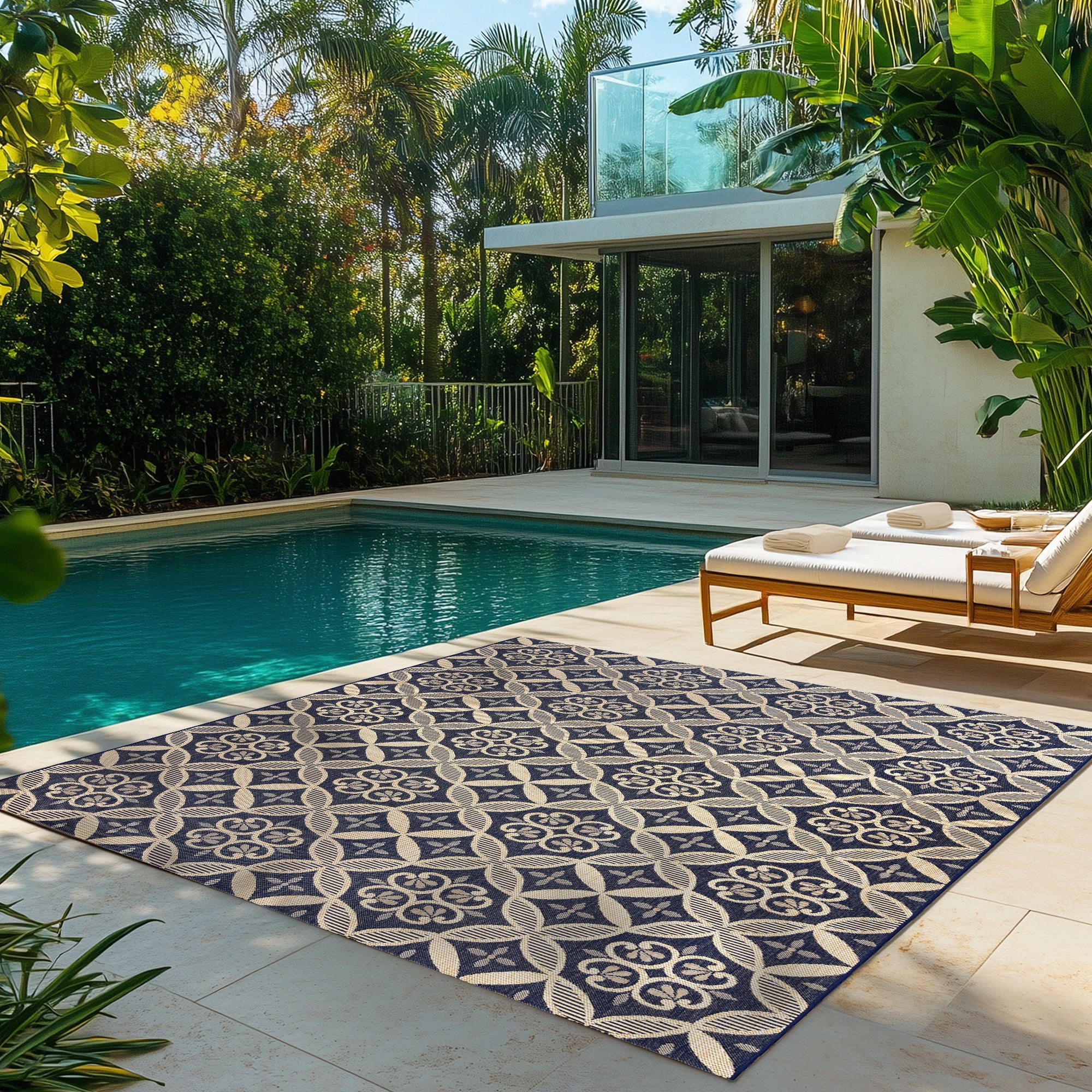 Gertmenian Paseo Niala Transitional Floral Navy/ Sand Area Rug, 8x10