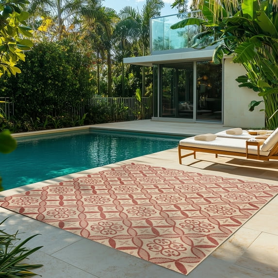 Gertmenian Paseo Niala Transitional Floral Sand/ Red Area Rug, 9x13