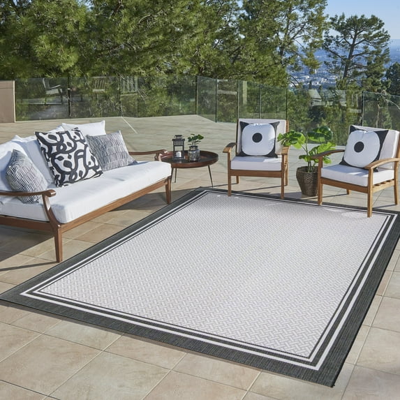 Gertmenian Paseo Soroa Modern Border White Black Outdoor Indoor Area Rug, 8x10