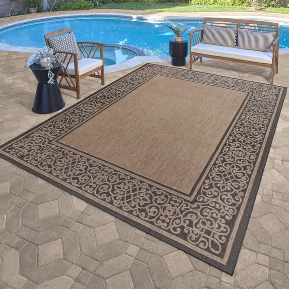 Gertmenian Paseo Tedo Transitional Damask Havana/Black Outdoor Area Rug, 8x10