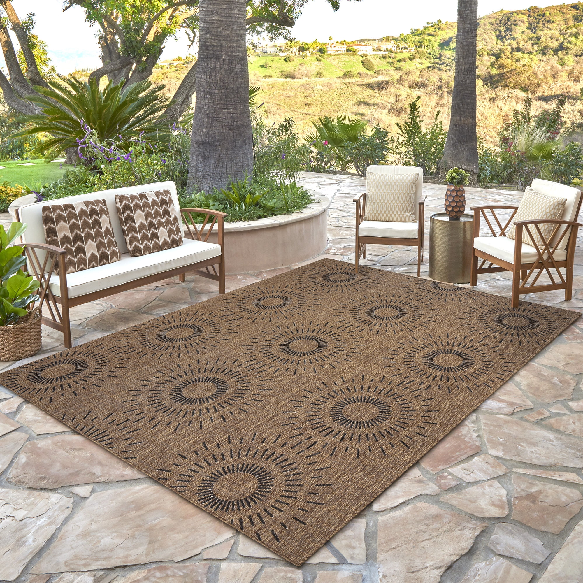Chestnut Brown Geometric Flatweave Indoor Outdoor Rug, 8' x 10'