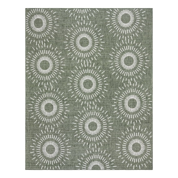 Gertmenian Tropea Tiaret Modern Geometric Green UV Resistant Flatweave Indoor Outdoor Area Rug, 9x13
