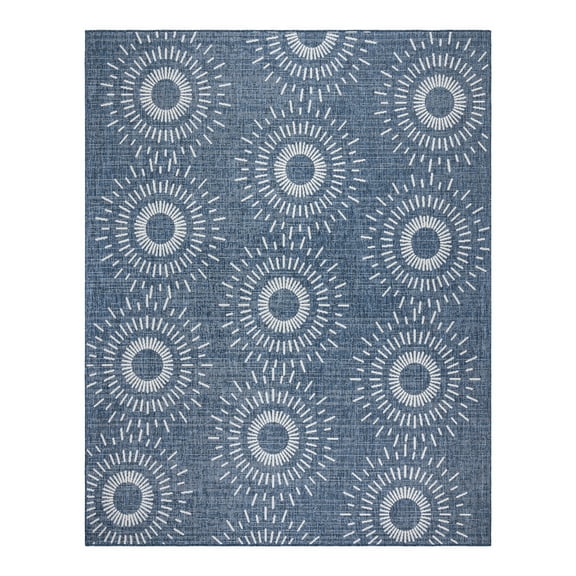 Gertmenian Tropea Tiaret Modern Geometric Navy Outdoor UV Resistant Flatweave Indoor Outdoor Area Rug, 5x8