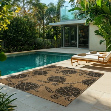 Gertmenian Paseo Tortue Sea Turtle Coastal Chestnut/Black Area Rug, 5x7