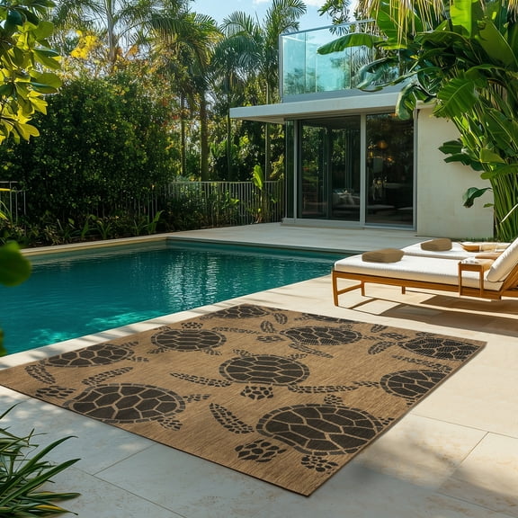 Gertmenian Paseo Tortue Sea Turtle Coastal Chestnut/Black Indoor/Outdoor Area Rug, 6x9