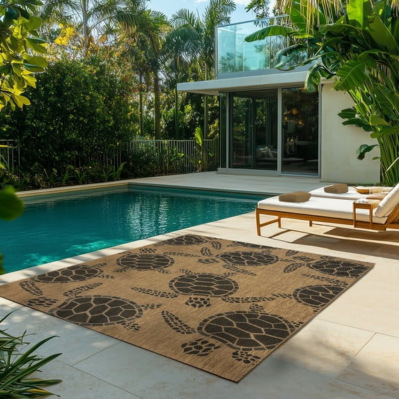 Gertmenian Paseo Tortue Sea Turtle Coastal Chestnut/Black Indoor/Outdoor Area Rug, 6x9