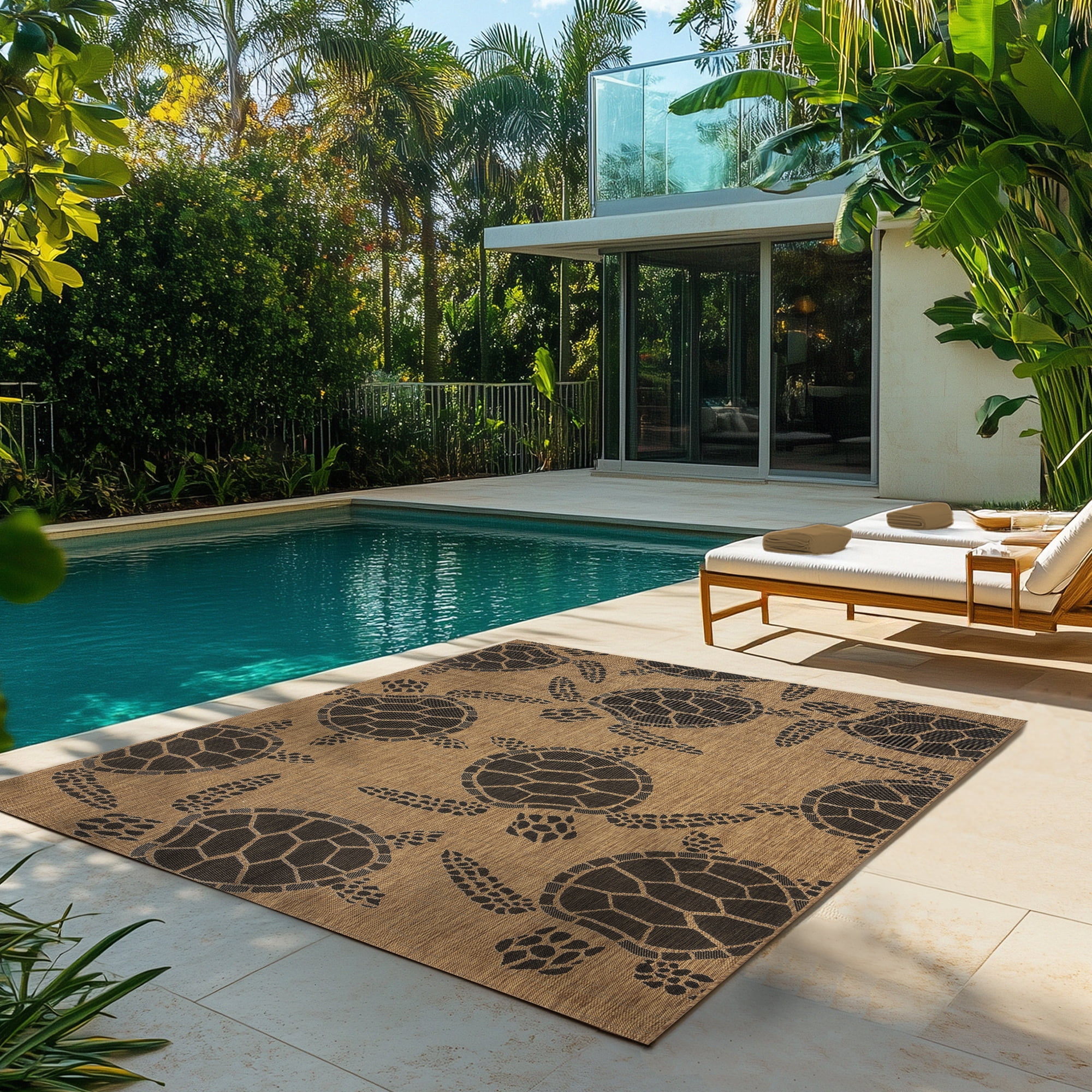 Gertmenian Paseo Tortue Sea Turtle Coastal Chestnut/Black Indoor/Outdoor Area Rug, 8x10
