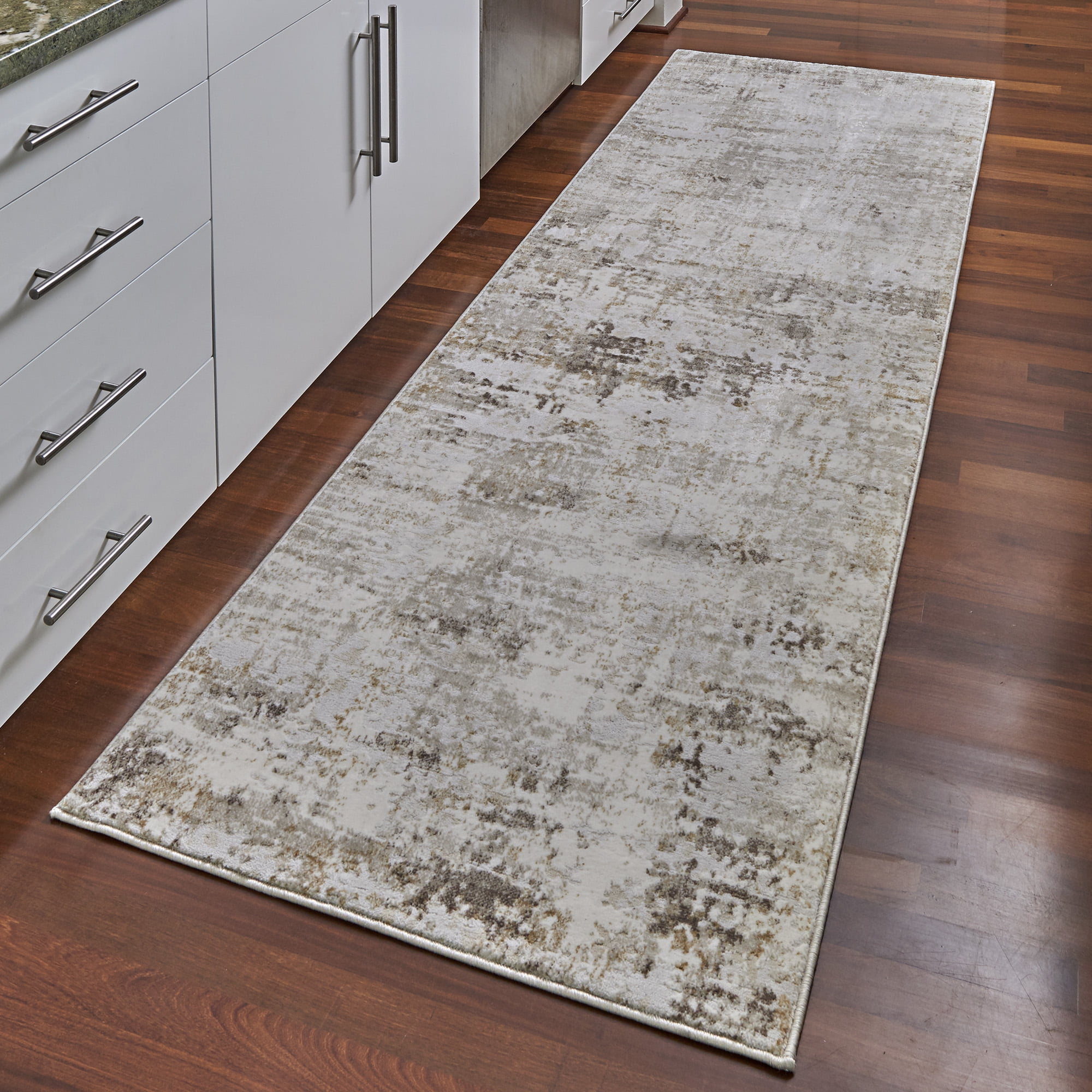 Blue and Gray Tufted Reversible Synthetic Runner Rug