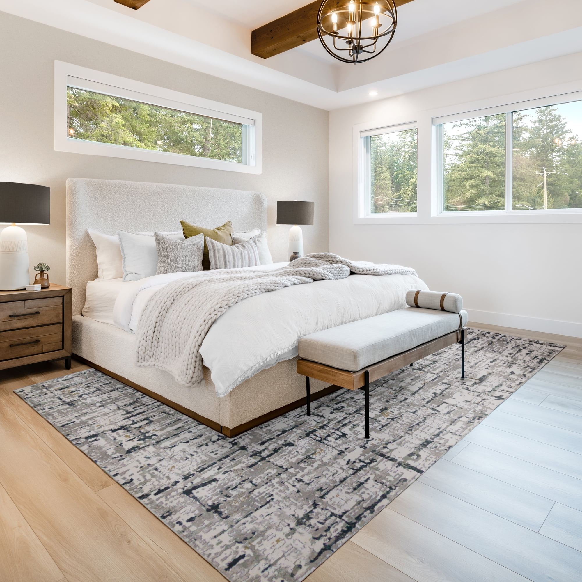 Gertmenian Quattro Lhasa Modern Abstract Gray/Black/Ivory Area Rug, 5x8