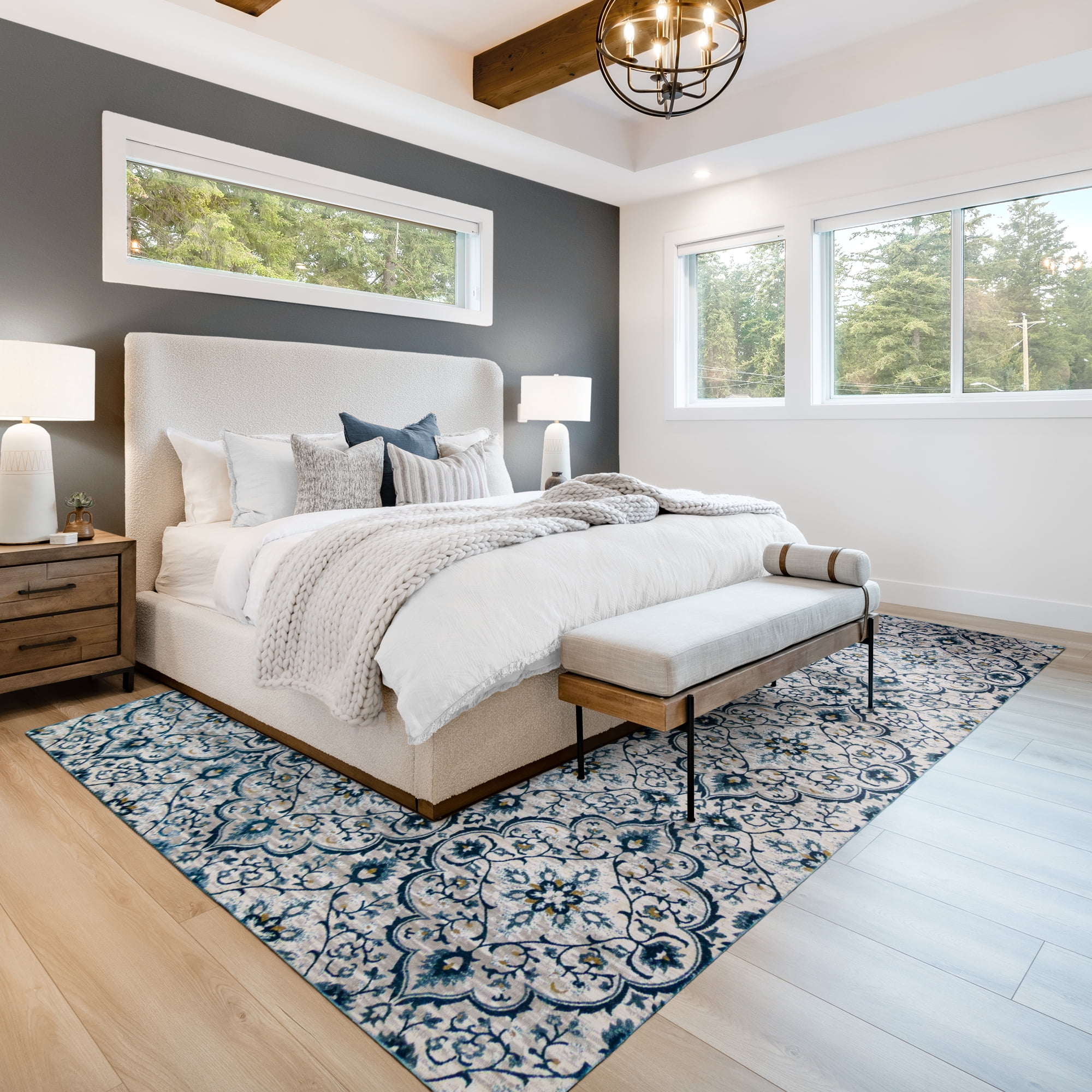 Gertmenian Quattro Tunny Transitional Moroccan Gray/Aqua/Navy Area Rug ...