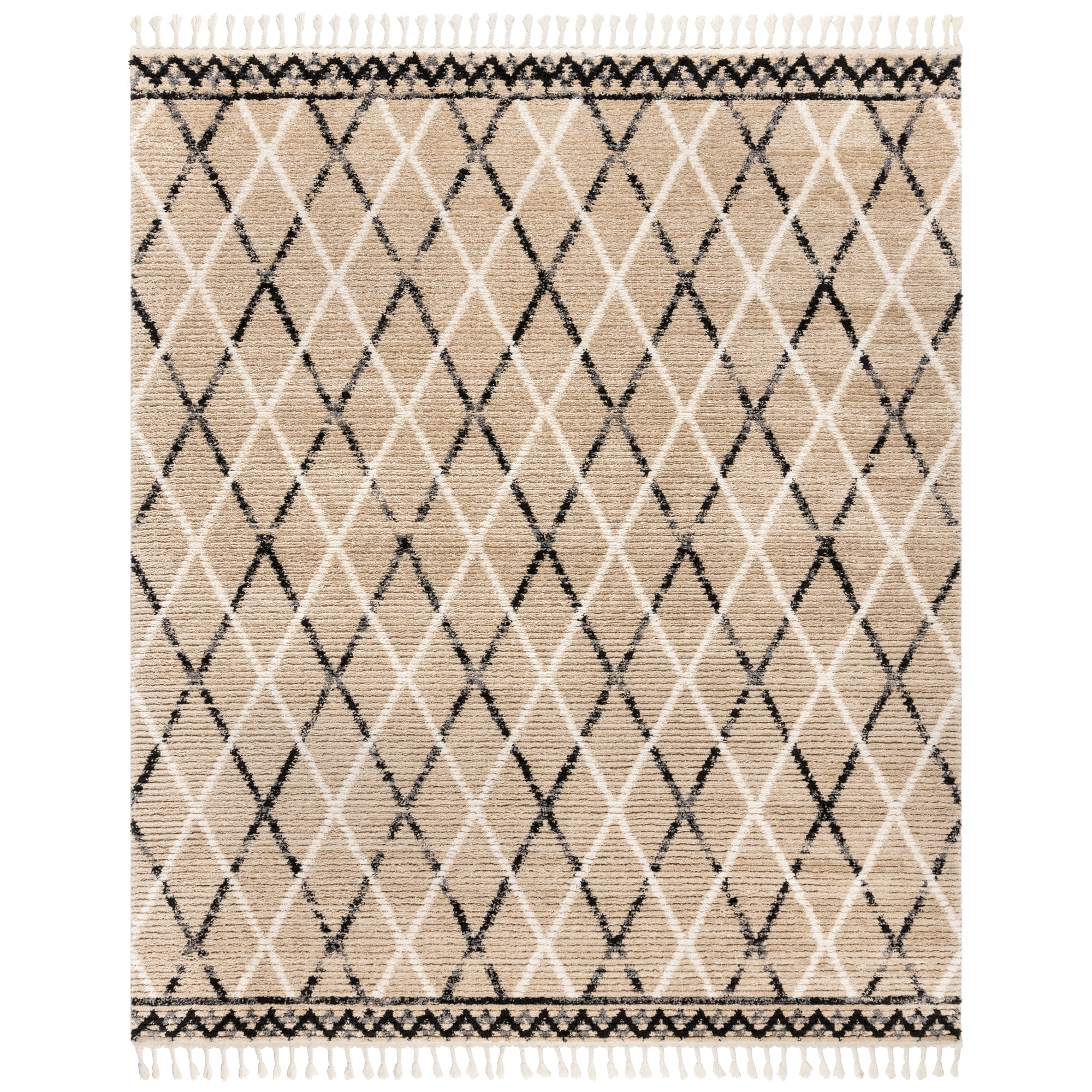 Gertmenian Rafe Stellan Modern Argyle Black/Beige/Ivory Plush Polyester Fringe Area Rug, 8x10