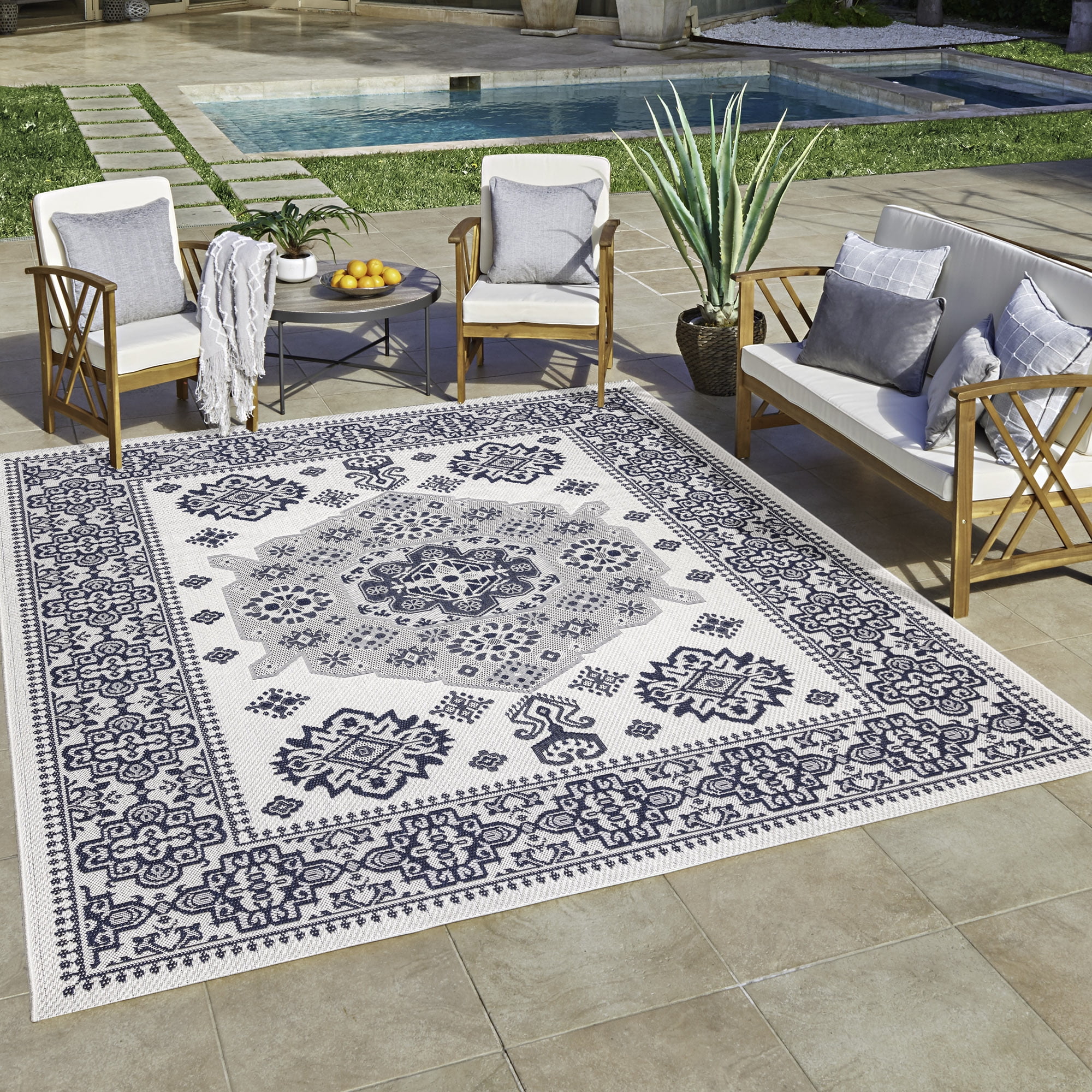 Gertmenian Ringley Gavin Traditional Oriental Cream Indoor/ Outdoor Area Rug, 9x13