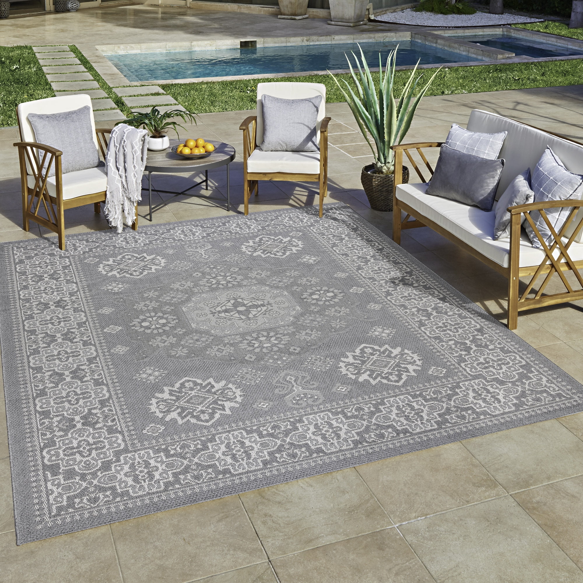 Gertmenian Ringley Gavin Traditional Oriental Gray Indoor/Outdoor Area Rug, 9x13