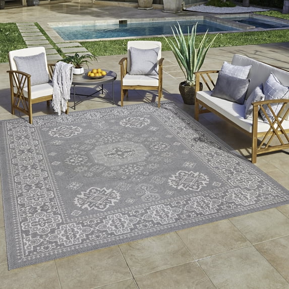 Gertmenian Ringley Gavin Traditional Oriental Gray Indoor/Outdoor Area Rug, 9x13