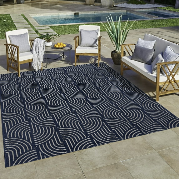 Gertmenian Ringley Michele Modern/Contemporary Geometric Navy Indoor/Outdoor Area Rug, 9x13