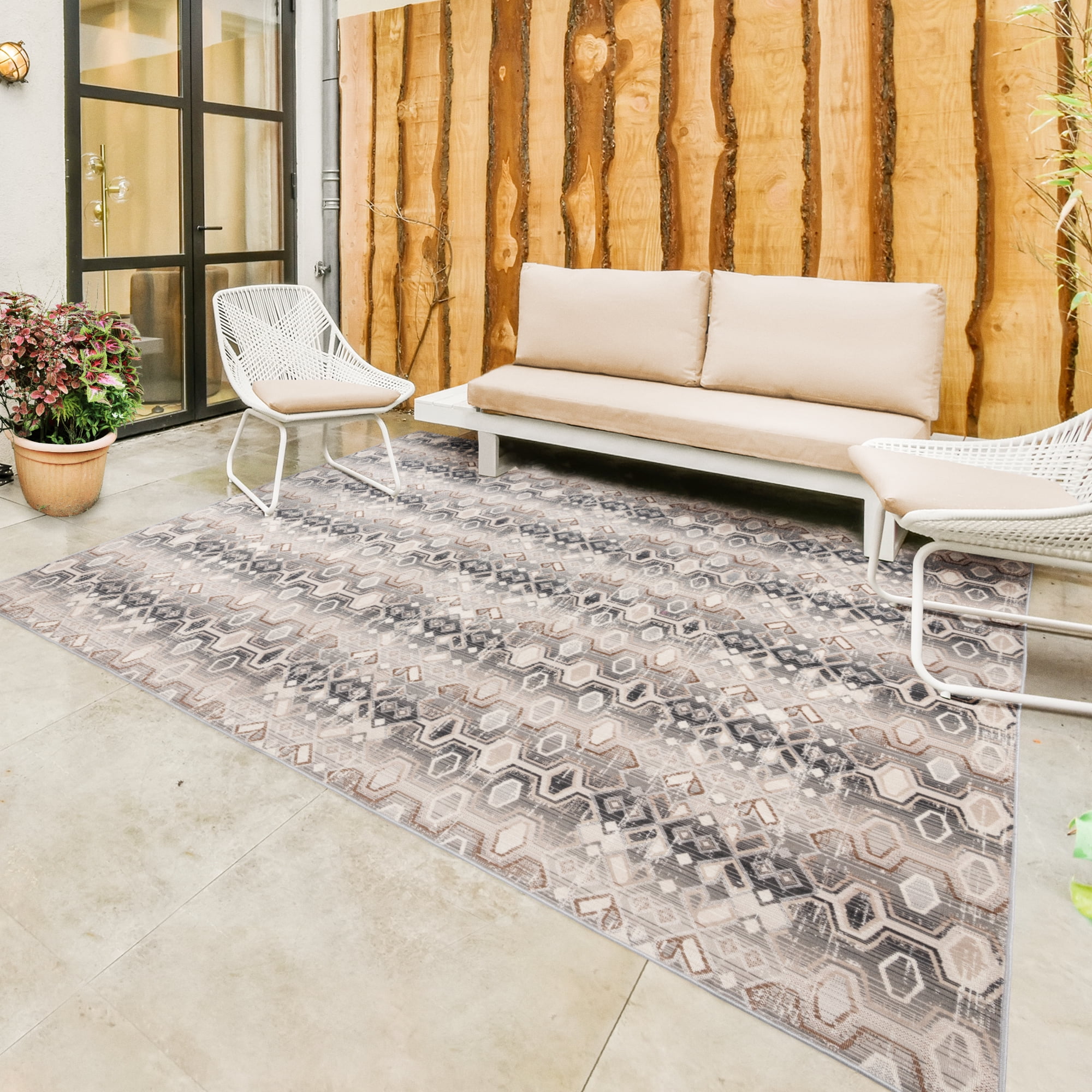 Gertmenian Sierra Senna Modern Geometric Gray Outdoor Area Rug, 9x13