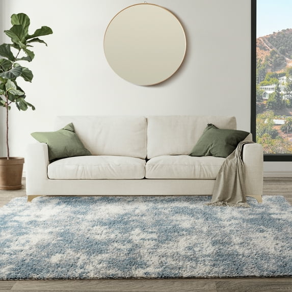 Gertmenian Thayer Garda Modern Abstract Blue/Ivory Shag Area Rug 7'10" x 10' - Ivory/Blue/Grey