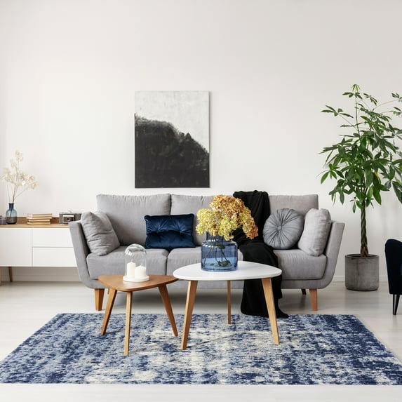 Gertmenian Thayer Halsbury Modern Abstract Navy Shag Indoor Area Rug, 9x13