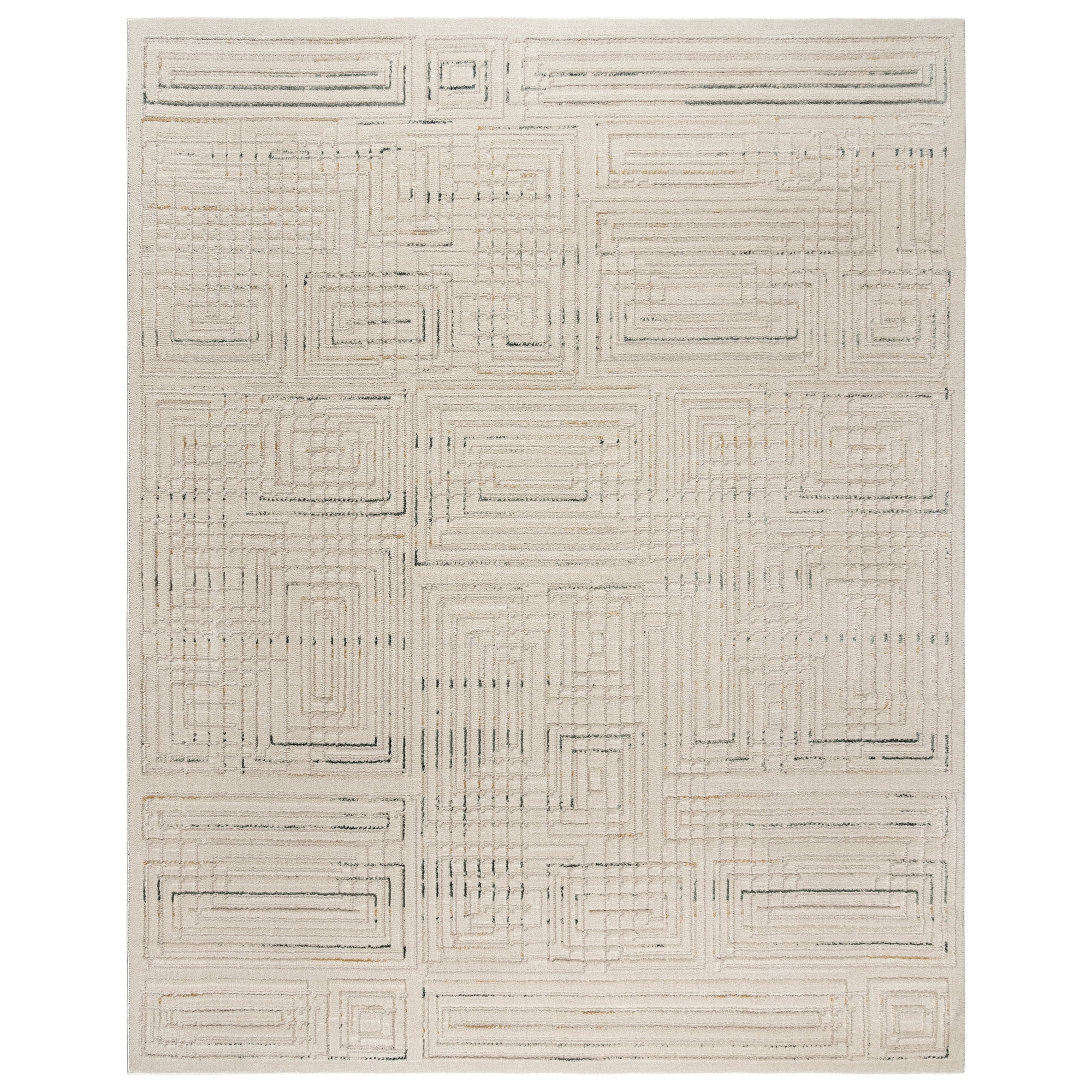Vania Rectangular Cream Tufted Synthetic Shag Area Rug