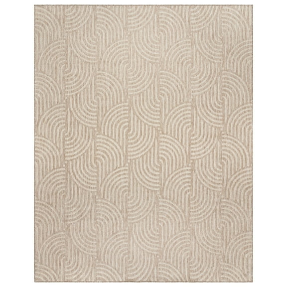 Gertmenian Tropea Mika Modern Geometric Beige Ivory Premium Flatweave UV Resistant Indoor Outdoor Area Rug, 9x13