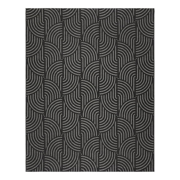 Gertmenian Tropea Mika Modern Geometric Black Ivory Premium Flatweave UV Resistant Indoor Outdoor Area Rug, 6x9