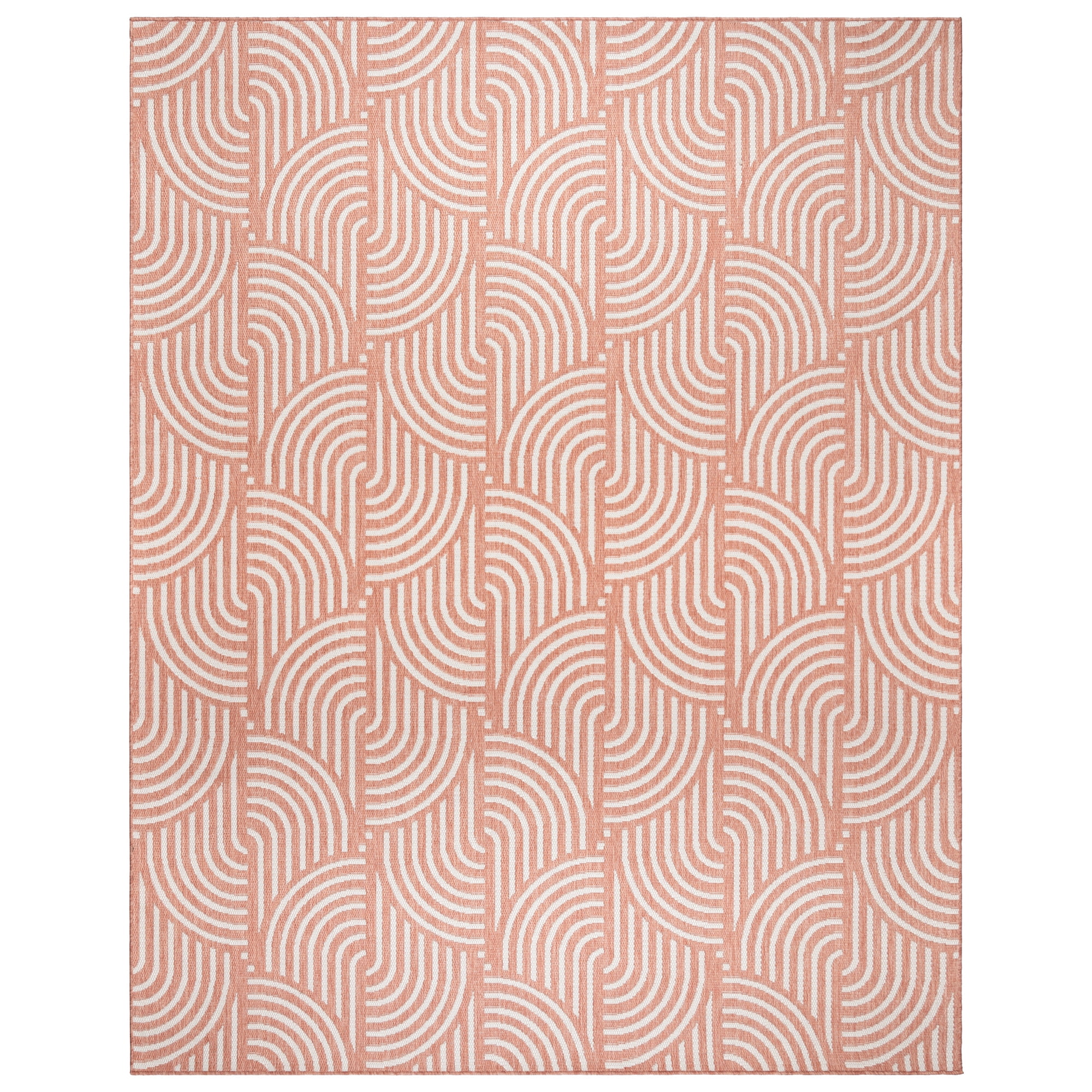 Gertmenian Tropea Mika Modern Geometric Coral Ivory Premium Flatweave UV Resistant Indoor Outdoor Area Rug, 5x8