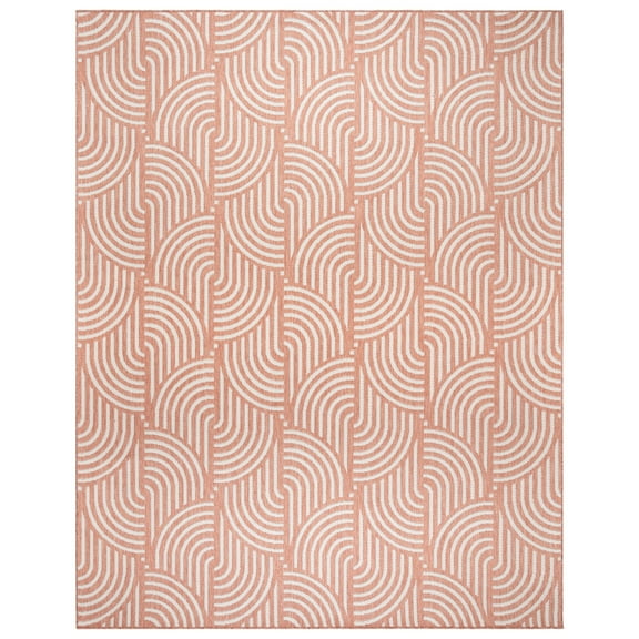 Gertmenian Tropea Mika Modern Geometric Coral Ivory Premium Flatweave UV Resistant Indoor Outdoor Area Rug, 8x10