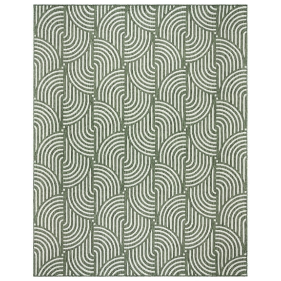 Gertmenian Tropea Mika Modern Geometric Green Ivory Premium Flatweave UV Resistant Indoor Outdoor Area Rug, 5x8