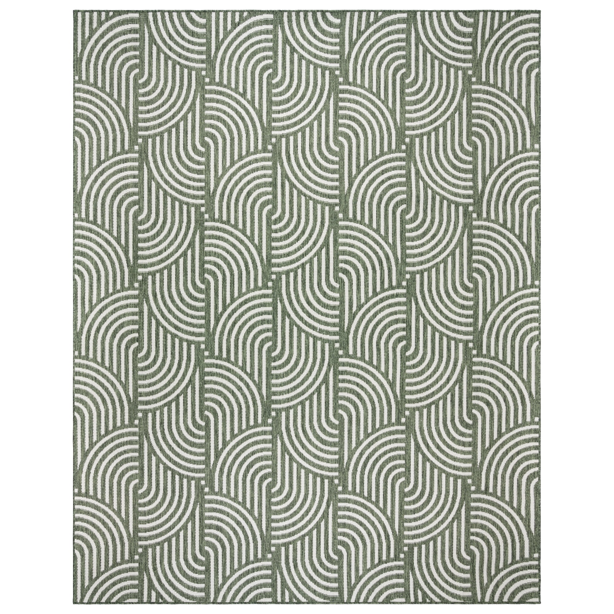 Gertmenian Tropea Mika Modern Geometric Green Ivory Premium Flatweave UV Resistant Indoor Outdoor Area Rug, 6x9