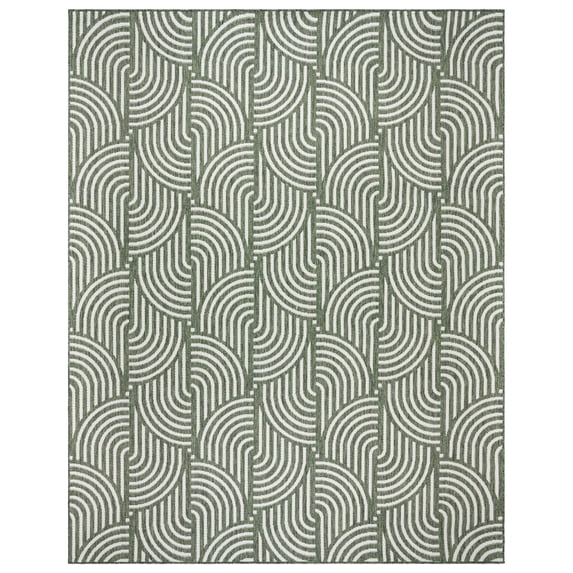 Gertmenian Tropea Mika Modern Geometric Green Ivory Premium Flatweave UV Resistant Indoor Outdoor Area Rug, 6x9