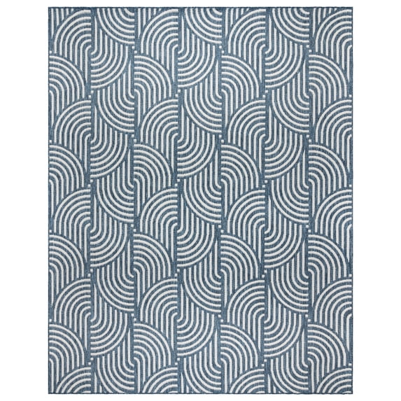 Gertmenian Tropea Mika Modern Geometric Navy Ivory Premium Flatweave UV Resistant Indoor Outdoor Area Rug, 8x10