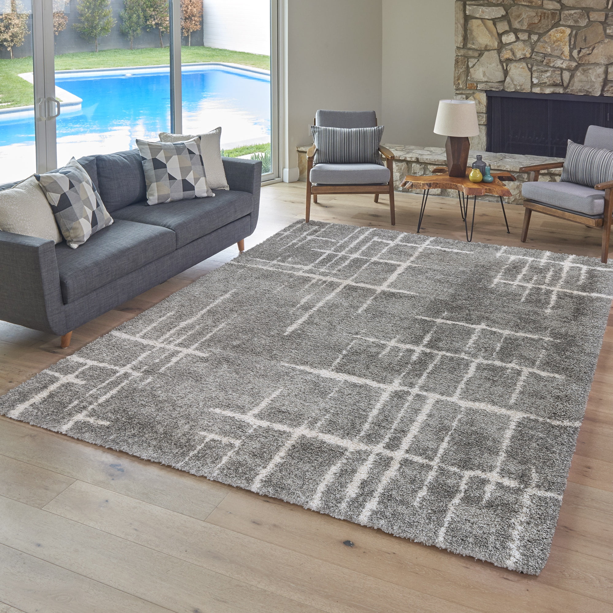 Gertmenian Ultimate Shag Malia Abstract Gray Indoor Area Rug, 8x10