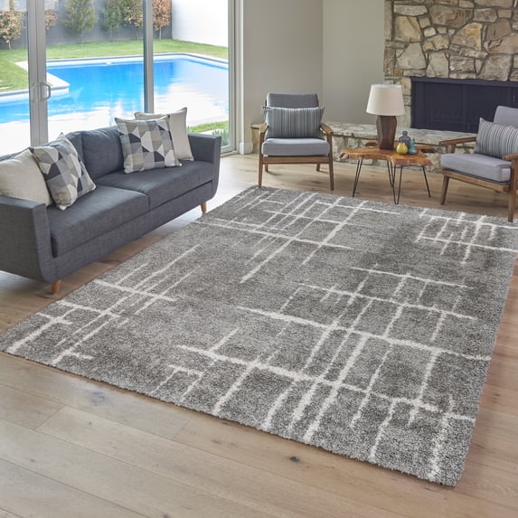 Gertmenian Ultimate Shag Malia Abstract Gray Indoor Area Rug, 8x10