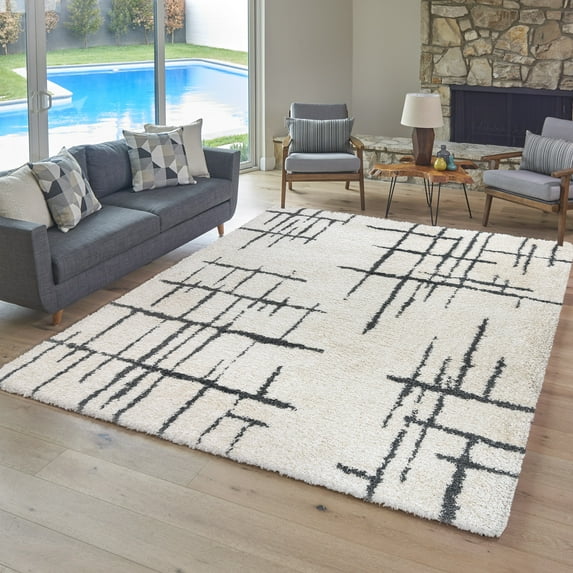 Gertmenian Ultimate Shag Malia Shag Abstract Ivory Indoor Area Rug, 8x10