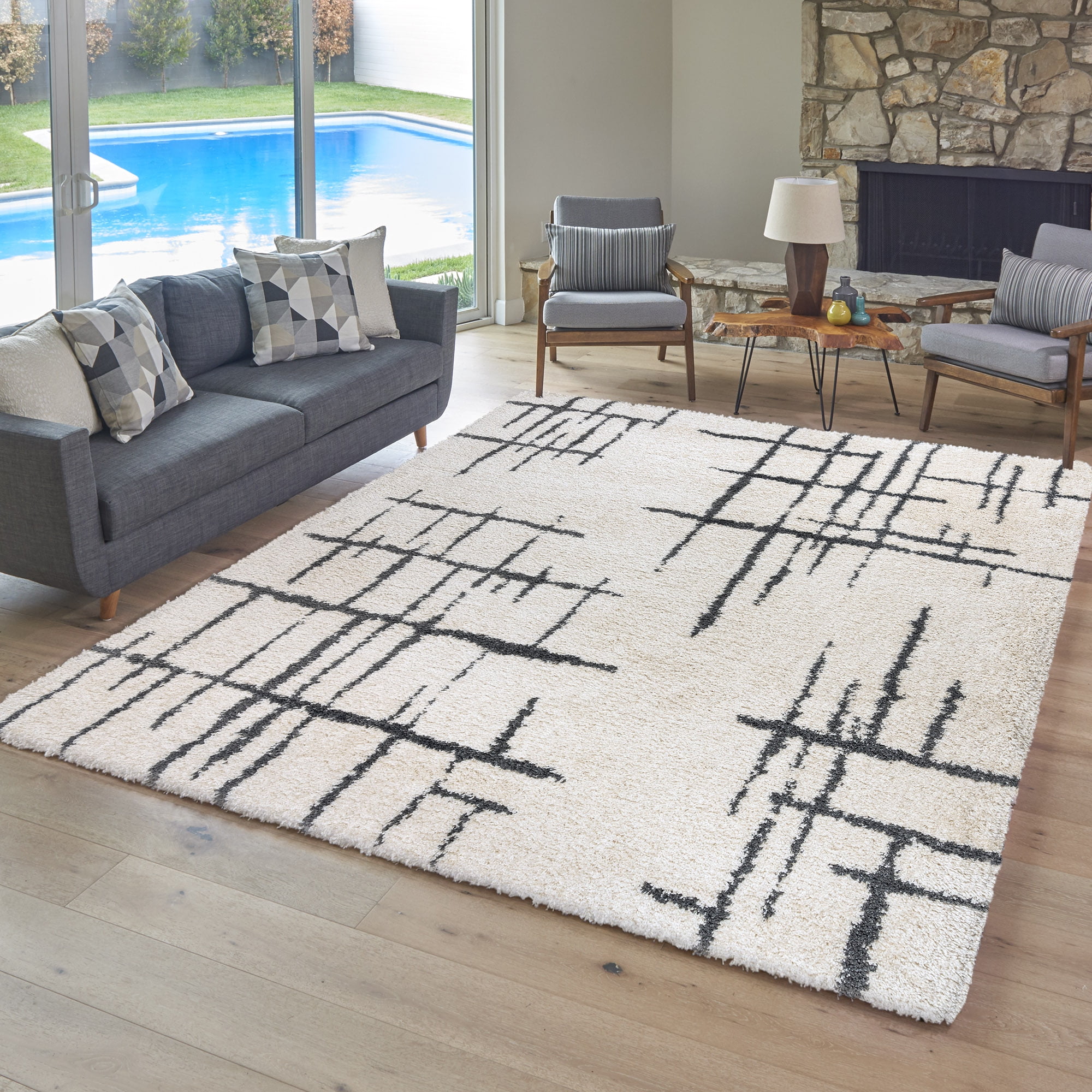 Gertmenian Ultimate Shag Malia Shag Abstract Ivory Indoor Area Rug, 6x9