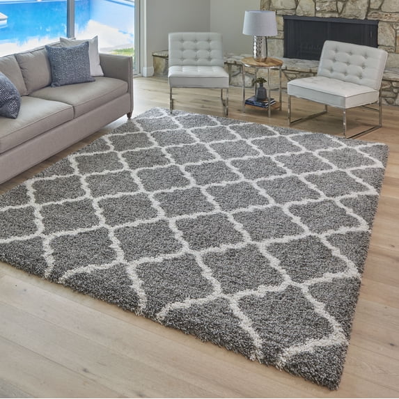 Gertmenian Ultimate Shag Moroccan Tile Gray Indoor Area Rug, 5x8