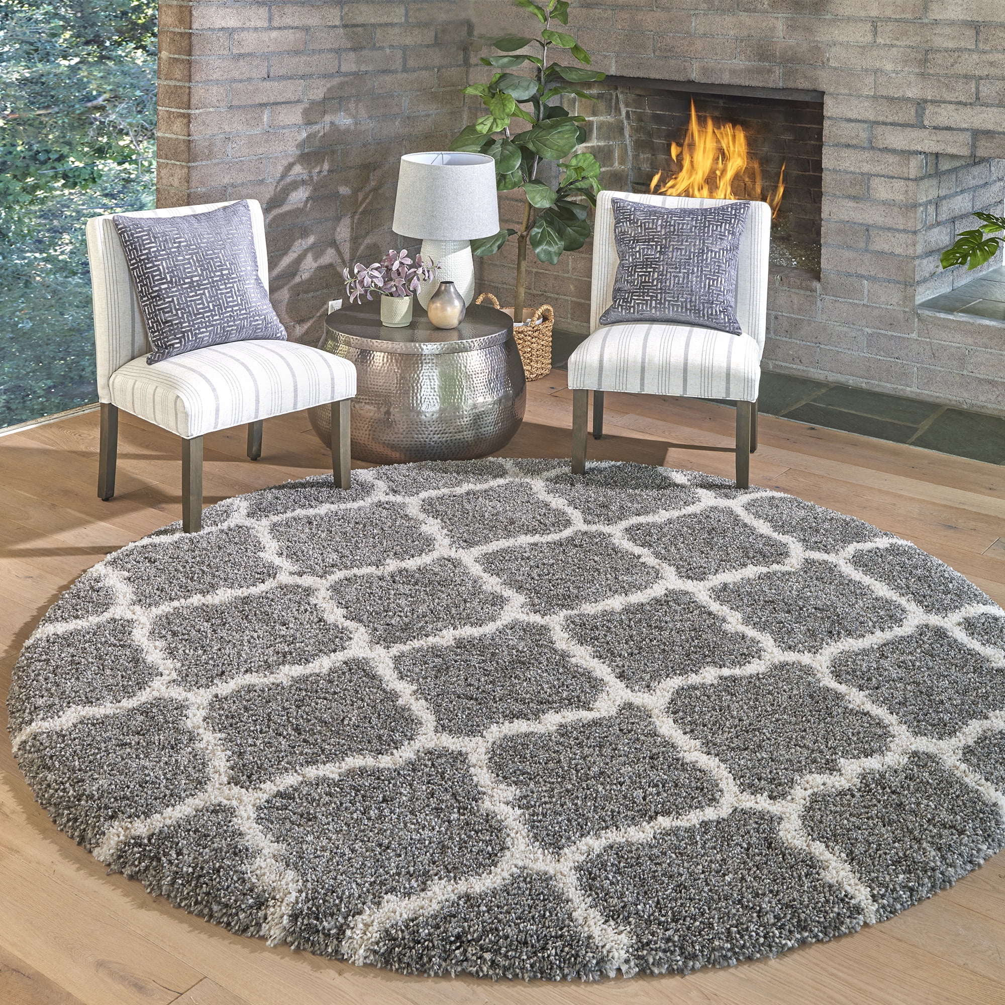 Gertmenian Ultimate Shag Moroccan Tile Gray Indoor Area Rug, 8' Round