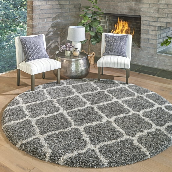 Gertmenian Ultimate Shag Moroccan Tile Gray Indoor Area Rug, 8' Round
