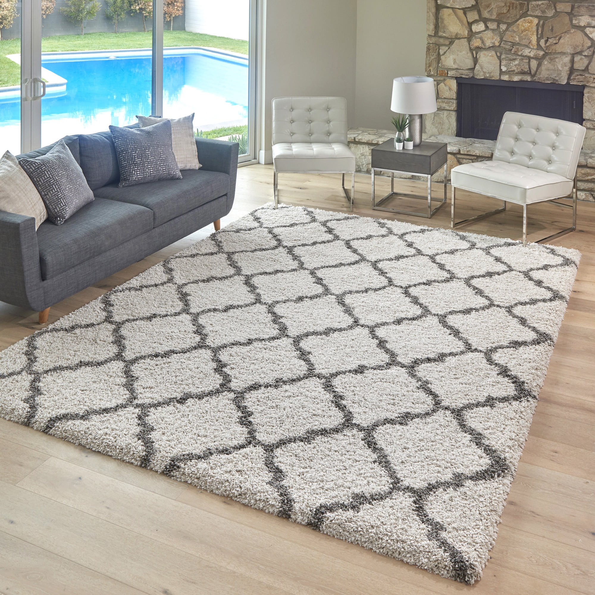 Gertmenian Ultimate Shag Moroccan Tile Ivory Indoor Area Rug, 8x10