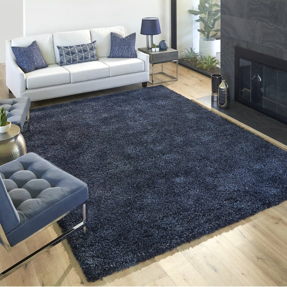 Gertmenian Ultimate Shag Solid Color Dark Blue Indoor Area Rug, 5x8