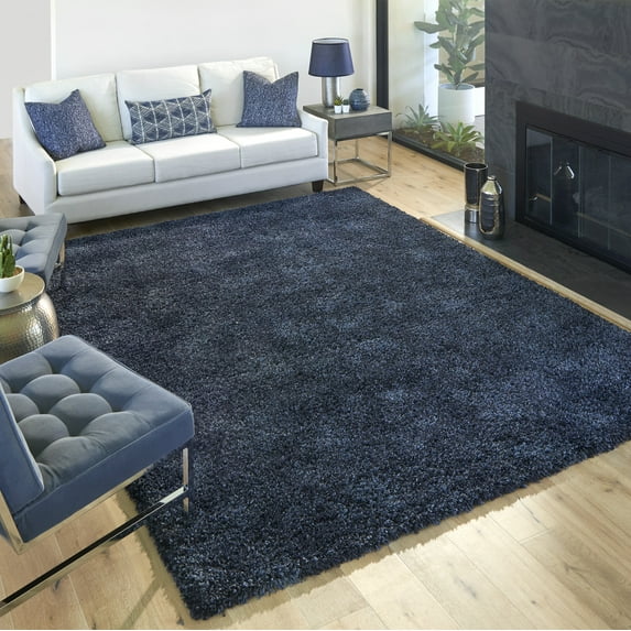 Gertmenian Ultimate Shag Solid Color Dark Blue Indoor Area Rug, 9x13