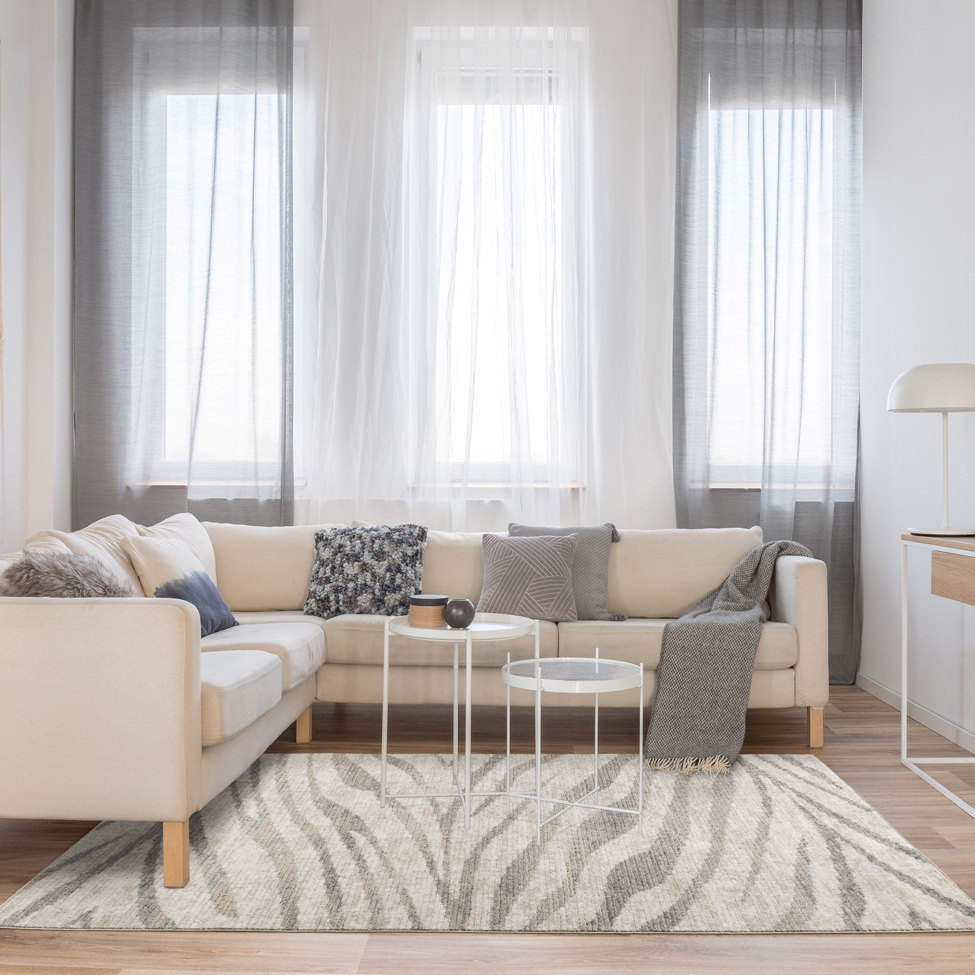 Gertmenian Winsor Harar Modern Striped Gray Cream Area Rug, 9x13