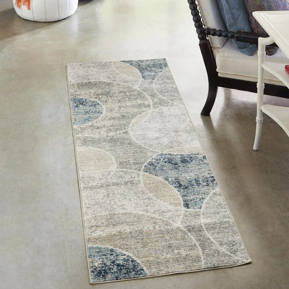 Gertmenian Winsor Tondo Modern Geometric Blue Area Rug, 2x8