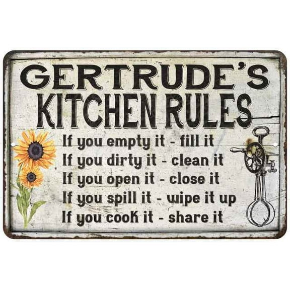 Gertrude's Kitchen Rules Chic Sign Vintage Decor 8 x 12 High Gloss Metal 208120032210