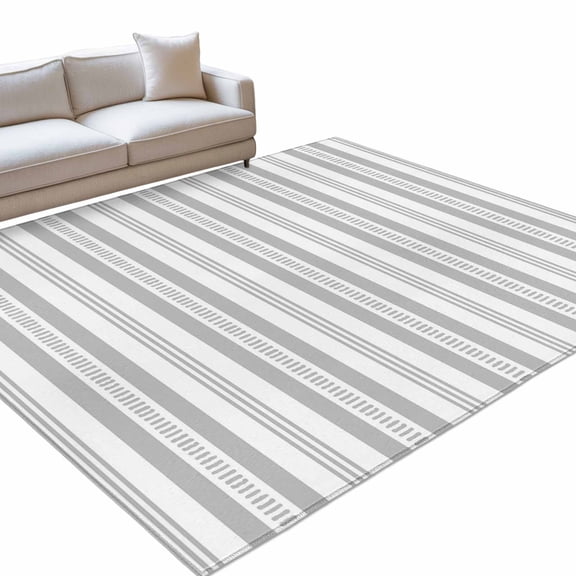 Gery Striped 3x5ft Non Slip Area Rug Modern Farmhouse Stripes Rustic Geometric Washable Soft Area Rugs for Living Room, Indoor Circle Carpet for Bedroom Dining Room Kitchen