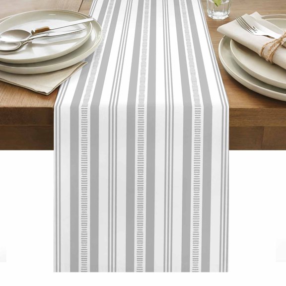 Gery Striped Cotton Linen Table Runner Modern Farmhouse Stripes Rustic Geometric Dining Table Runners for Home Decor Party Dining Room Restaurant Kitchen Party 13" x 36"