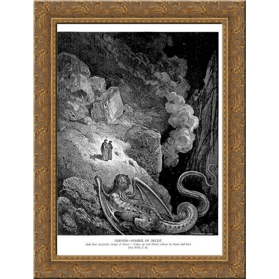 Geryon--Symbol of Deceit 24x18 Gold Ornate Wood Framed Canvas Art by Gustave Dore